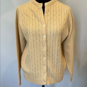 Cable Knit Button-Up Sweater - tan small acrylic